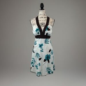 Y2K Spechless Dress Size 13 White Blue‎ Floral Halter Mini Sleeveless Summer